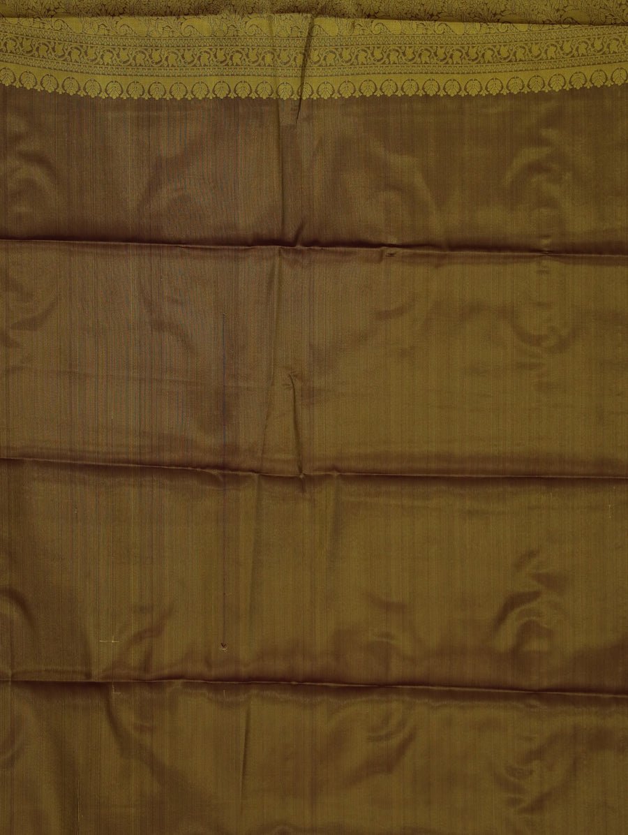 Antique Bronze Dharmavaram Inspired Semi Silk Saree with Medium Medium Contrast Border