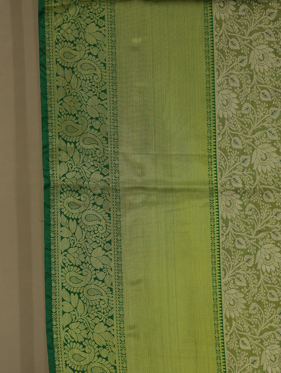 Olive Green Kanchipuram Inspired Semi Silk Saree with Wide Wide Self Border