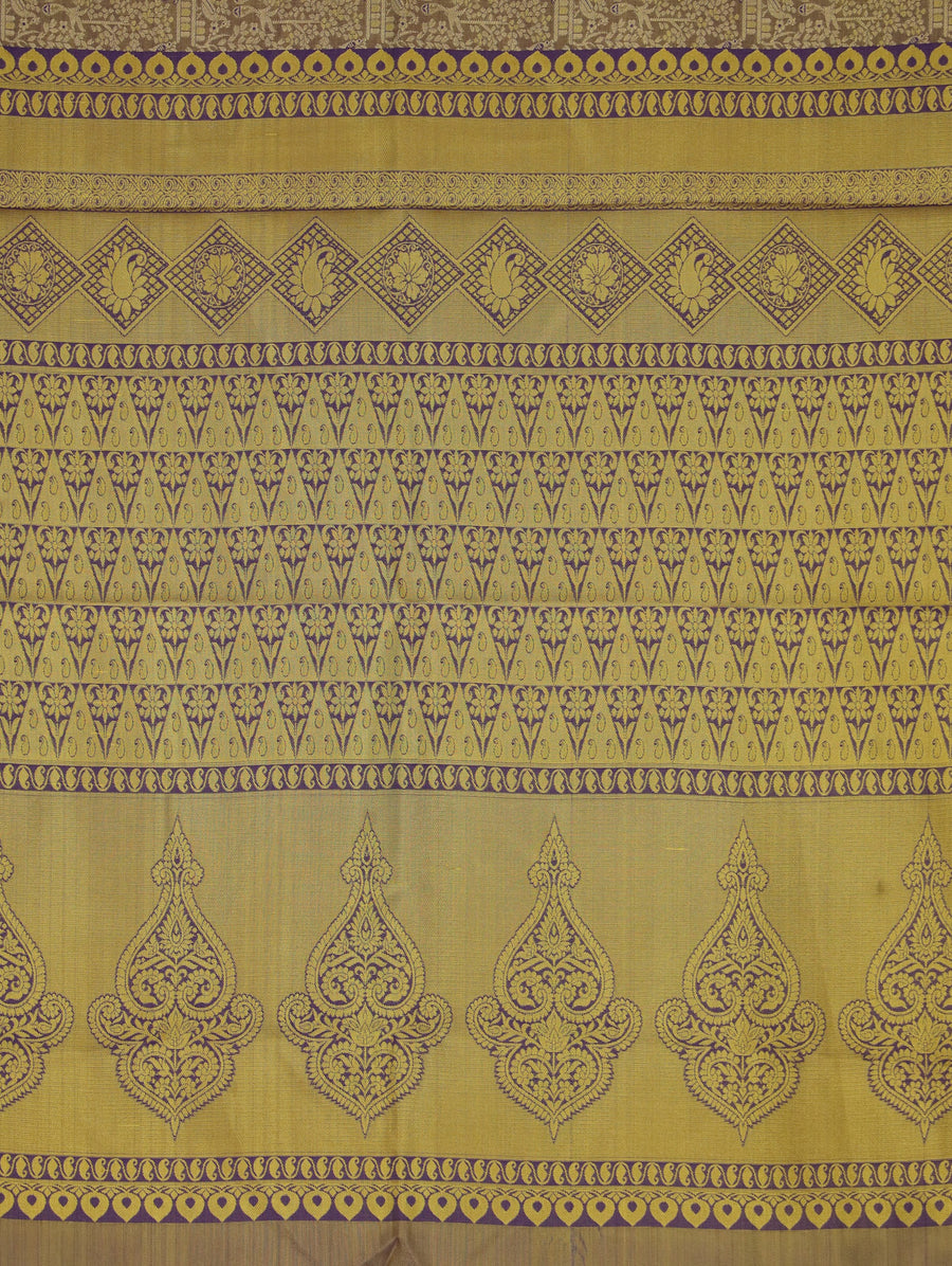 Champagne Gold Dharmavaram Inspired Semi Silk Saree with Wide Wide Contrast Border
