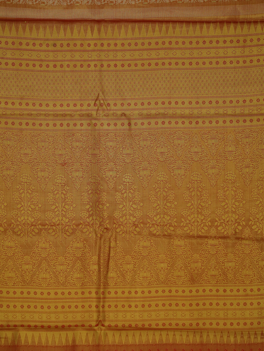 Champagne Gold Kanchipuram Inspired Semi Silk Saree with Wide Wide Contrast Border