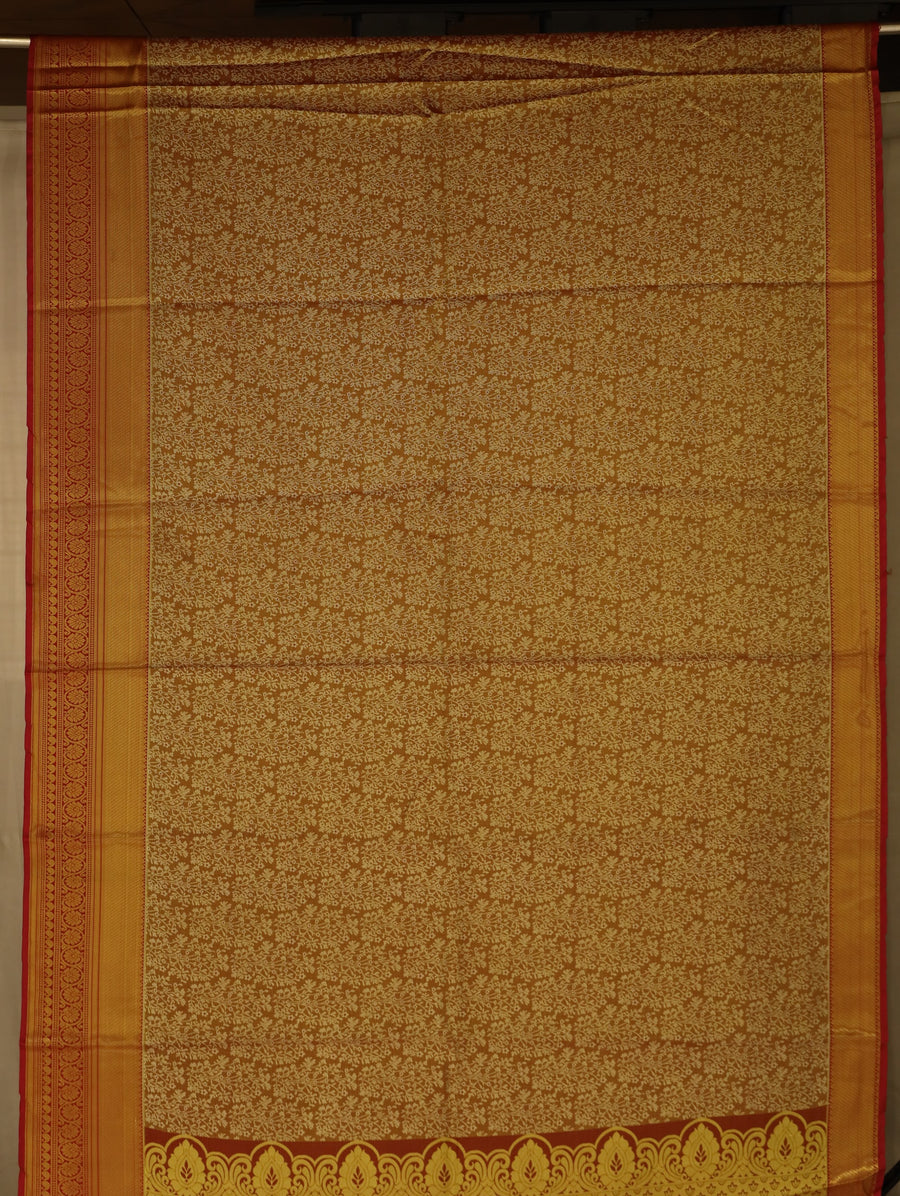 Champagne Gold Dharmavaram Inspired Semi Silk Saree with Medium Medium Contrast Border