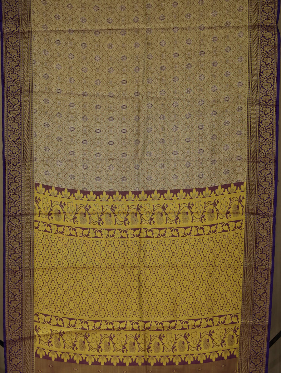 Champagne Gold Mysore Inspired Semi Silk Saree with Medium Medium Contrast Border