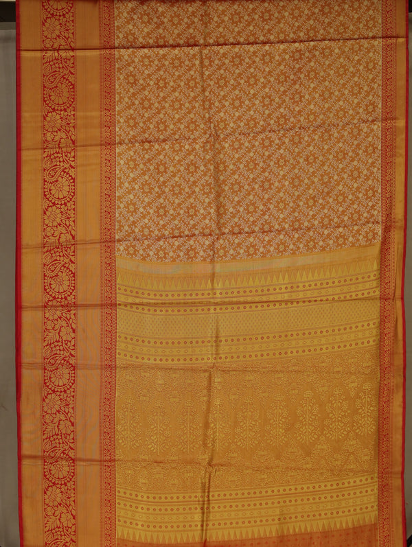 Burnt Orange Kanchipuram Inspired Semi Silk Saree with Medium Medium Contrast Border