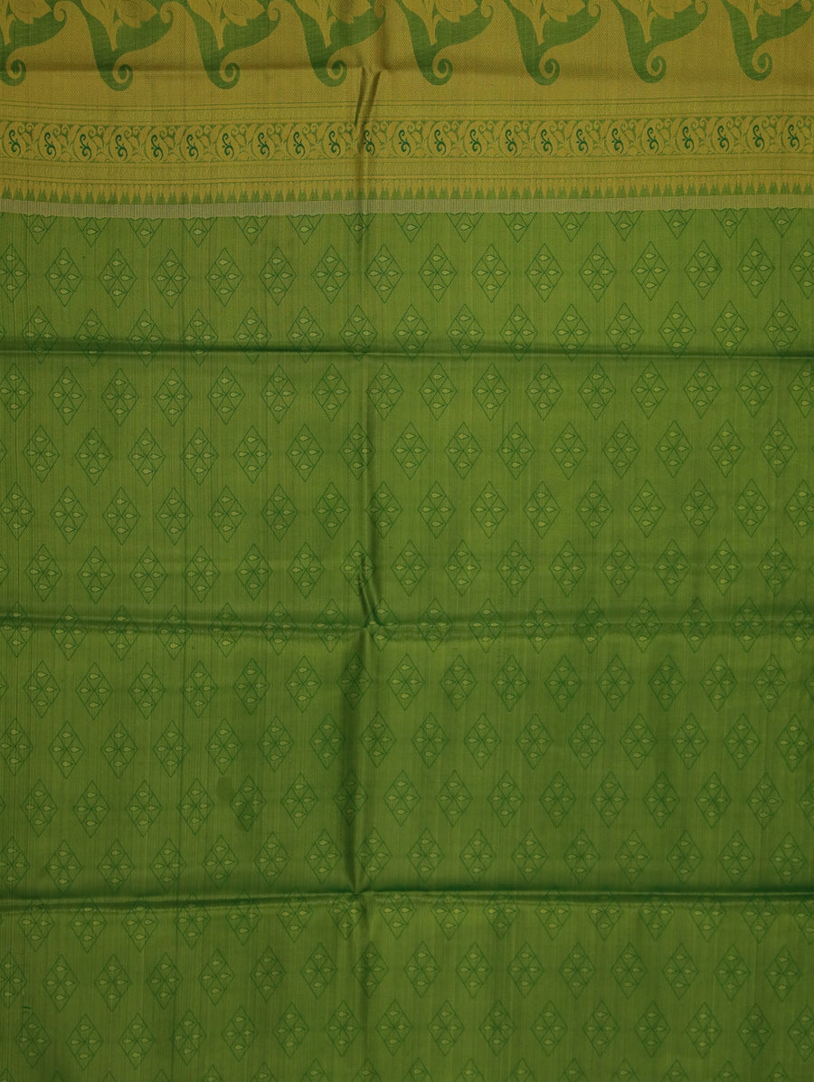Olive Green Kanchipuram Inspired Semi Silk Saree with Medium Medium Contrast Border
