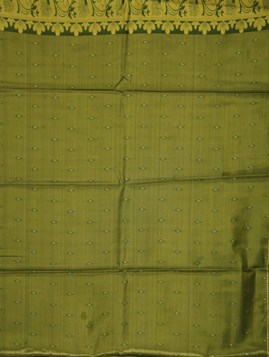 Olive Green Dharmavaram Inspired Semi Silk Saree with Medium Medium Contrast Border