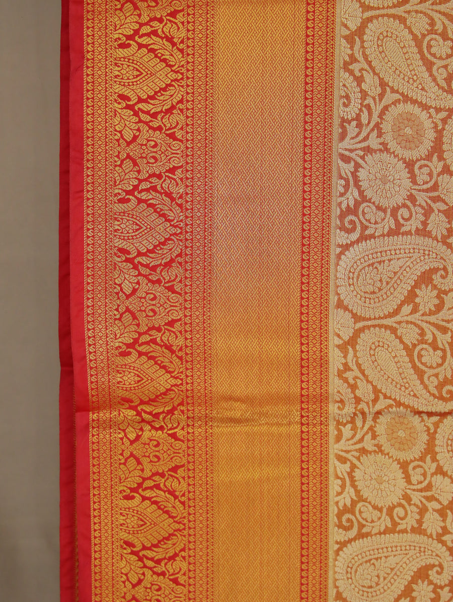 Burnt Orange Dharmavaram Inspired Semi Silk Saree with Wide Wide Contrast Border