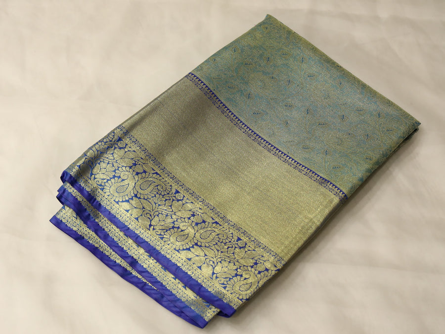 Sage Green Uppada Inspired Semi Silk Saree with Medium Medium Contrast Border