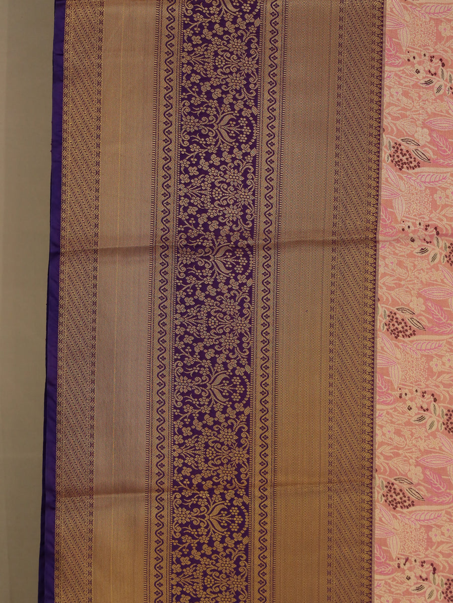 Dusty Rose Kanchipuram Inspired Semi Silk Saree with Wide Wide Contrast Border