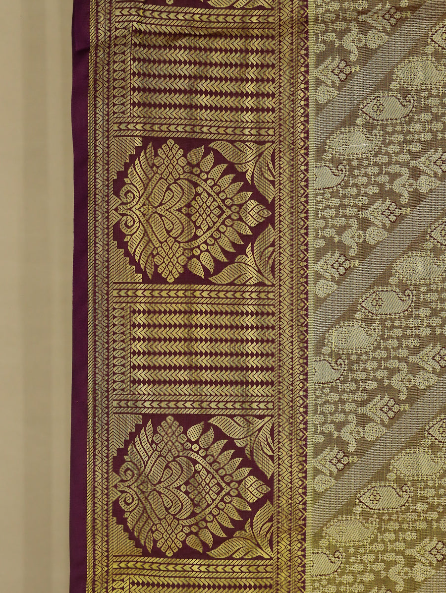 Champagne Gold Kanchipuram Inspired Semi Silk Saree with Wide Medium Contrast Border