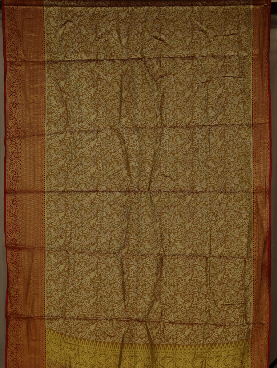 Champagne Gold Kanchipuram Inspired Semi Silk Saree with Wide Wide Contrast Border