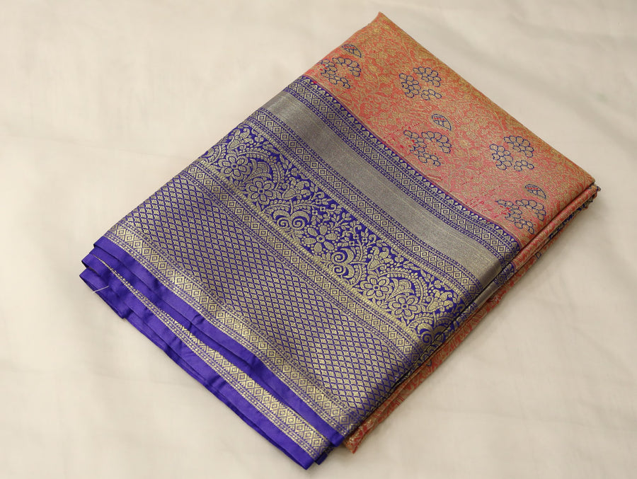 Dusty Coral Dharmavaram Inspired Semi Silk Saree with Medium Medium Contrast Border