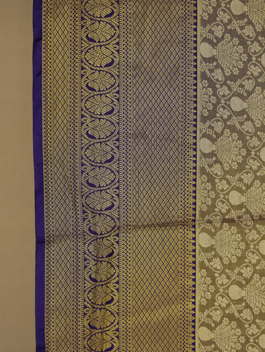 Olive Green Kanchipuram Inspired Semi Silk Saree with Wide Wide Contrast Border