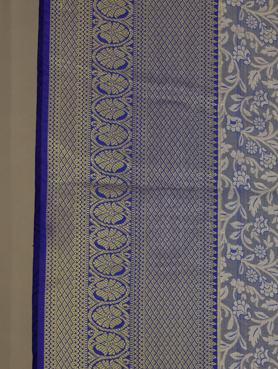 Steel Blue Kanchipuram Inspired Semi Silk Saree with Medium Medium Contrast Border