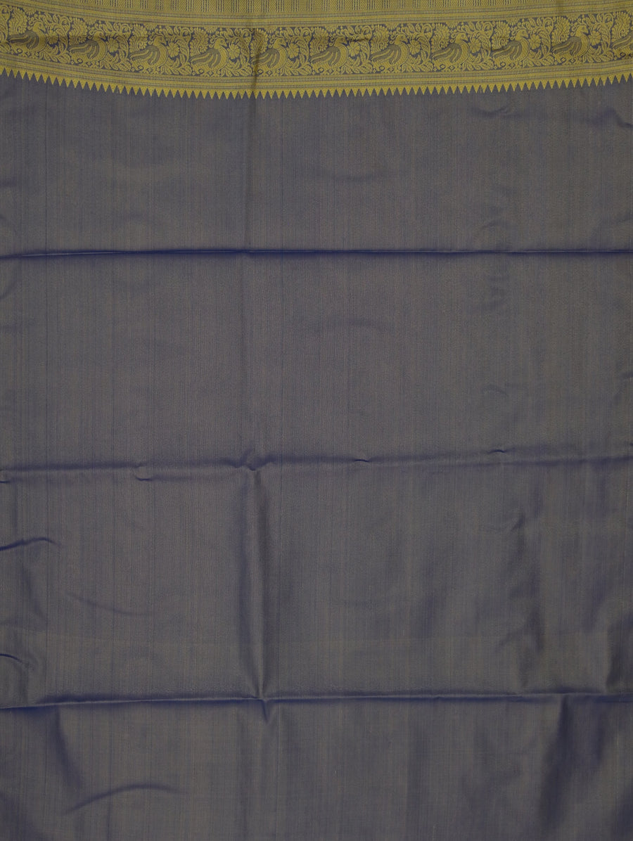 Steel Blue Kanchipuram Inspired Semi Silk Saree with Medium Medium Contrast Border