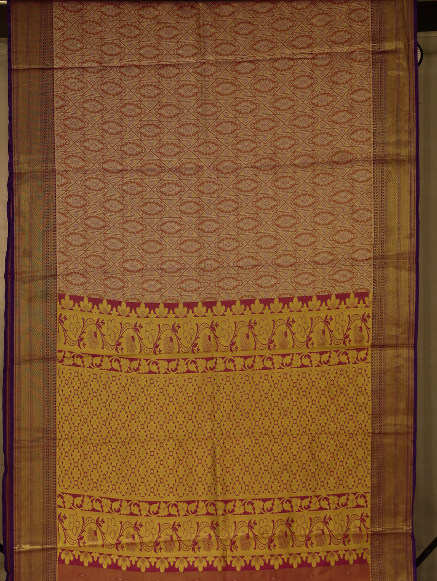 Champagne Gold Dharmavaram Inspired Semi Silk Saree with Wide Wide Contrast Border