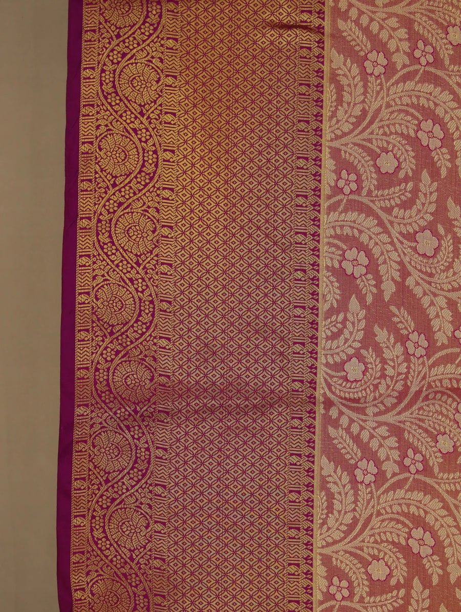 Burnt Orange Dharmavaram Inspired Semi Silk Saree with Medium Medium Contrast Border