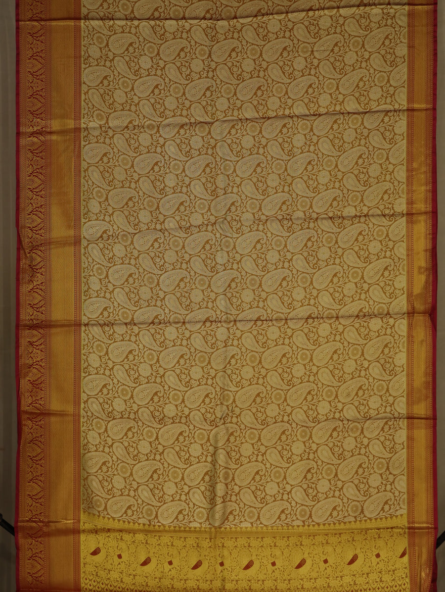 Champagne Gold Dharmavaram Inspired Semi Silk Saree with Wide Wide Contrast Border