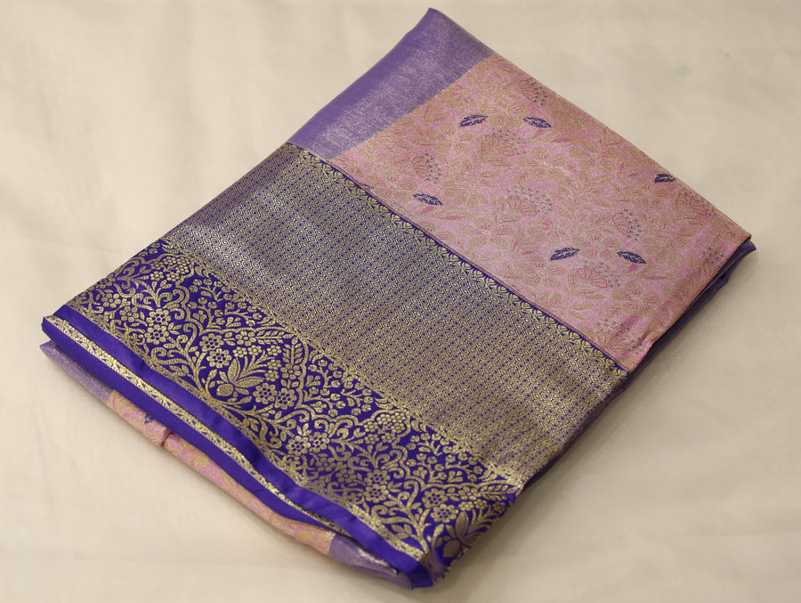 Lavender Bliss Dharmavaram Inspired Semi Silk Saree with Wide Wide Contrast Border
