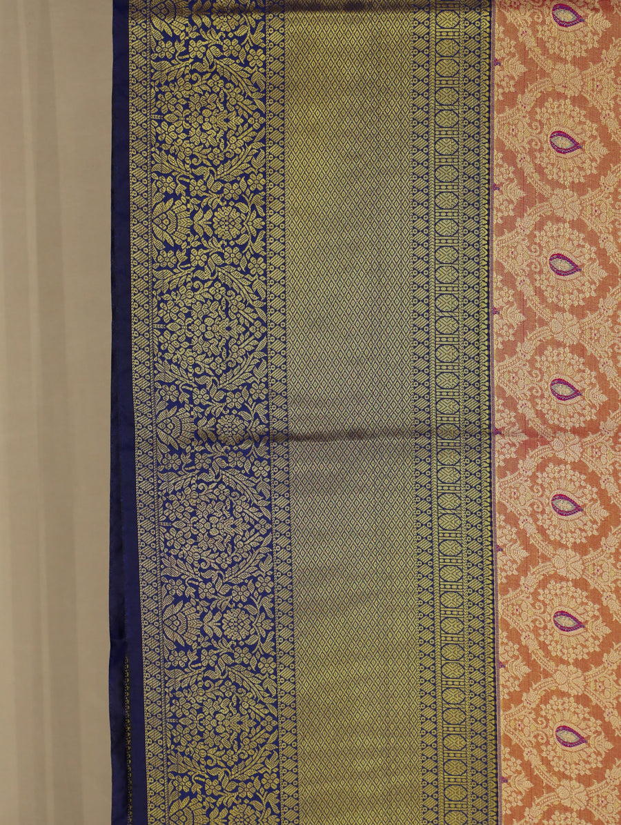 Olive Green Kanchipuram Inspired Semi Silk Saree with Wide Wide Contrast Border