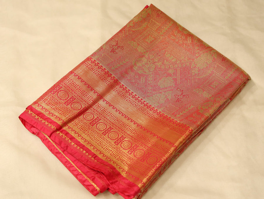 Sunset Orange Dharmavaram Inspired Semi Silk Saree with Wide Wide Self Border