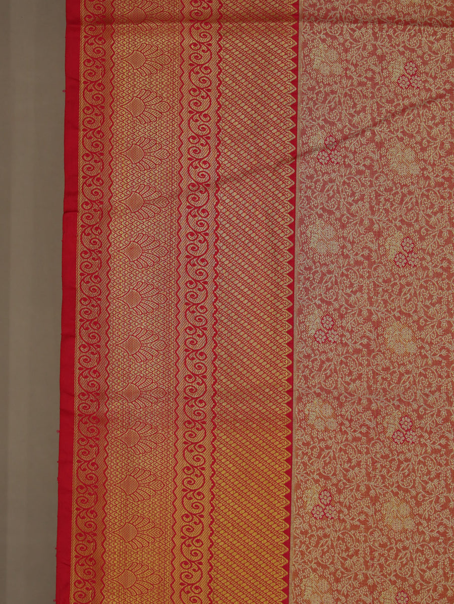 Sunset Orange Dharmavaram Inspired Semi Silk Saree with Wide Wide Contrast Border