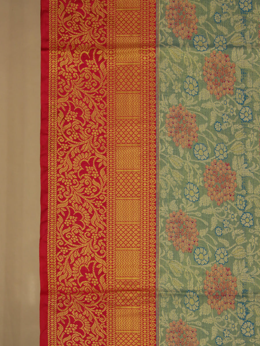 Powder Blue Dharmavaram Inspired Semi Silk Saree with Medium Medium Contrast Border