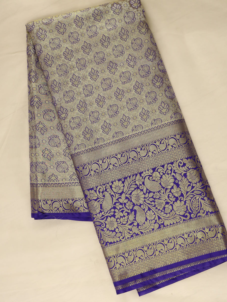 Champagne Gold Dharmavaram Inspired Semi Silk Saree with Wide Wide Contrast Border