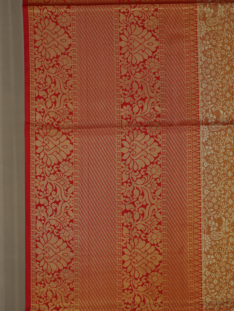 Champagne Gold Kanchipuram Inspired Semi Silk Saree with Wide Wide Contrast Border
