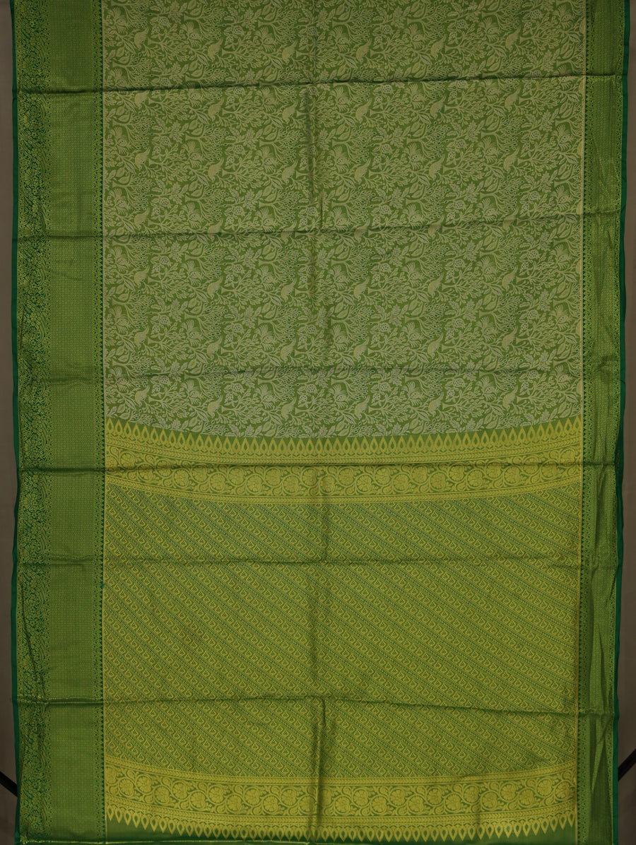 Moss Green Kanchipuram Inspired Semi Silk Saree with Wide Wide Self Border