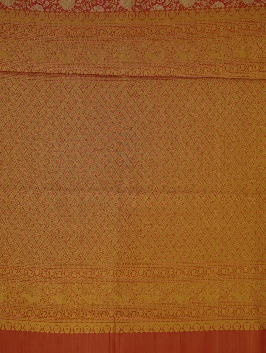 Burnt Orange Dharmavaram Inspired Semi Silk Saree with Medium Medium Contrast Border