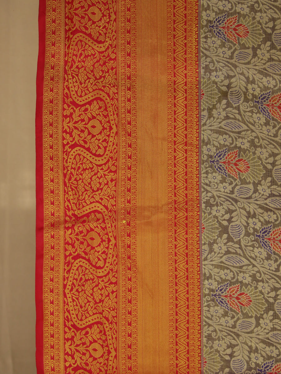 Amber Yellow Dharmavaram Inspired Semi Silk Saree with Medium Medium Contrast Border