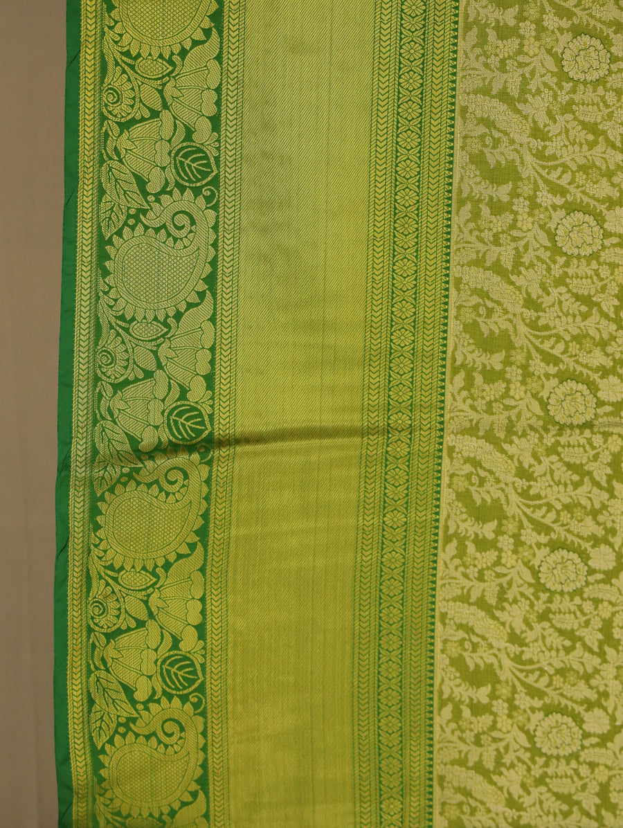 Olive Green Kanchipuram Inspired Semi Silk Saree with Wide Wide Self Border