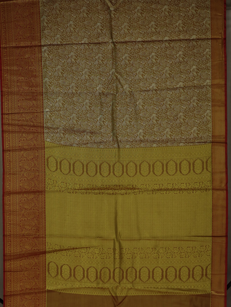 Champagne Gold Dharmavaram Inspired Semi Silk Saree with Medium Medium Contrast Border