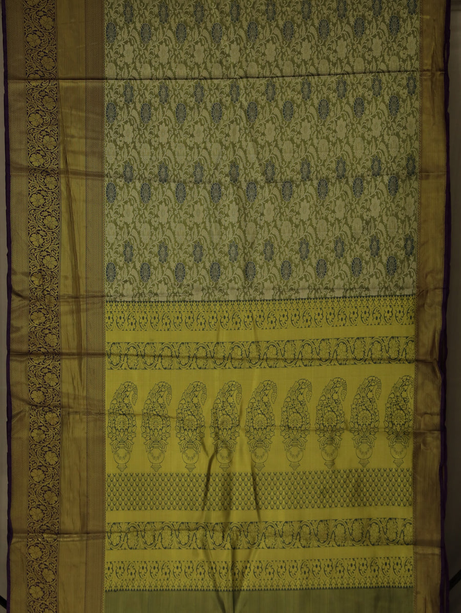 Olive Green Dharmavaram Inspired Semi Silk Saree with Medium Medium Contrast Border