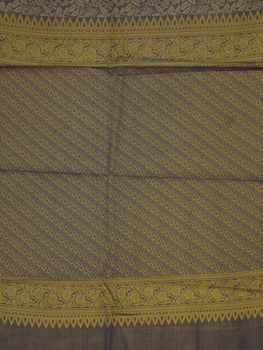 Silvery Grey Kanchipuram Inspired Semi Silk Saree with Wide Wide Contrast Border