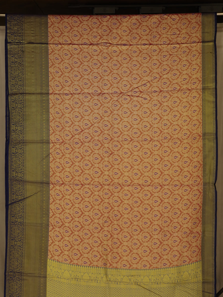 Olive Green Kanchipuram Inspired Semi Silk Saree with Wide Wide Contrast Border