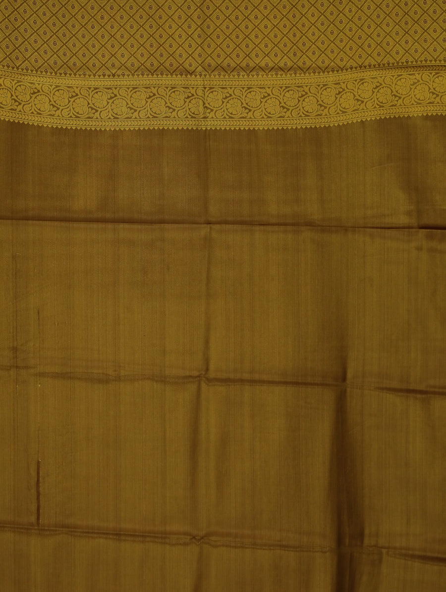 Antique Gold Kanchipuram Inspired Semi Silk Saree with Wide Wide Contrast Border
