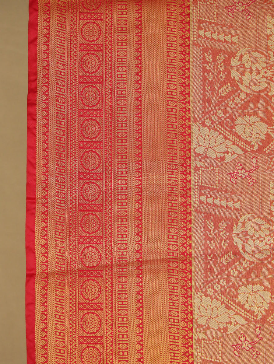 Sunset Orange Dharmavaram Inspired Semi Silk Saree with Wide Wide Self Border