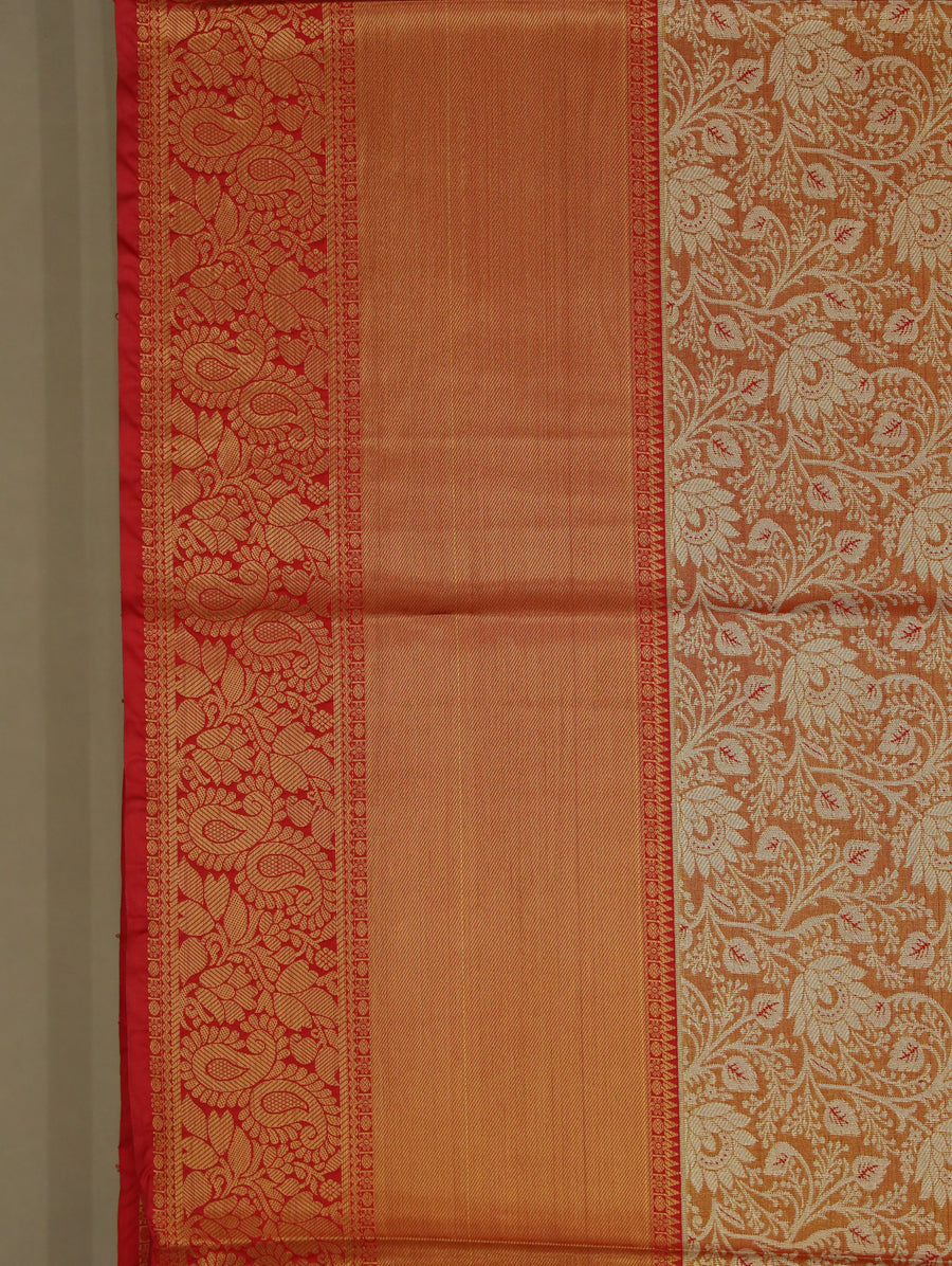 Champagne Gold Kanchipuram Inspired Semi Silk Saree with Wide Wide Contrast Border
