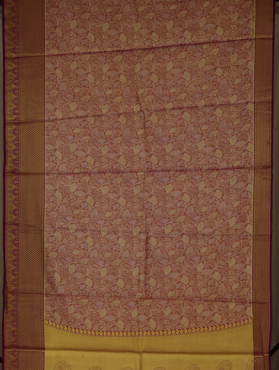 Burnt Sienna Dharmavaram Inspired Semi Silk Saree with Medium Medium Contrast Border