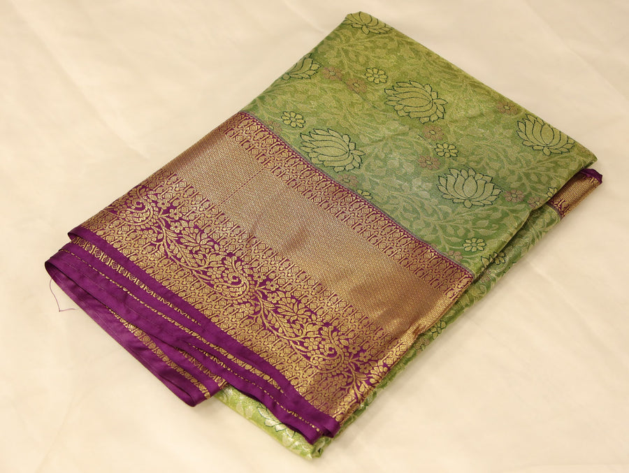 Sage Green Kanchipuram Inspired Semi Silk Saree with Wide Medium Contrast Border