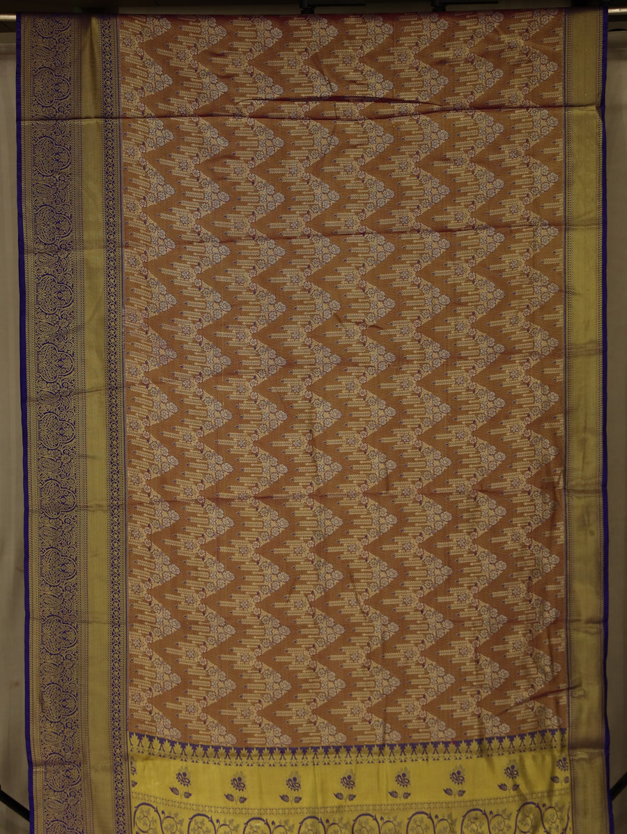 Burnt Orange Gadwal Inspired Semi Silk Saree with Medium Medium Contrast Border