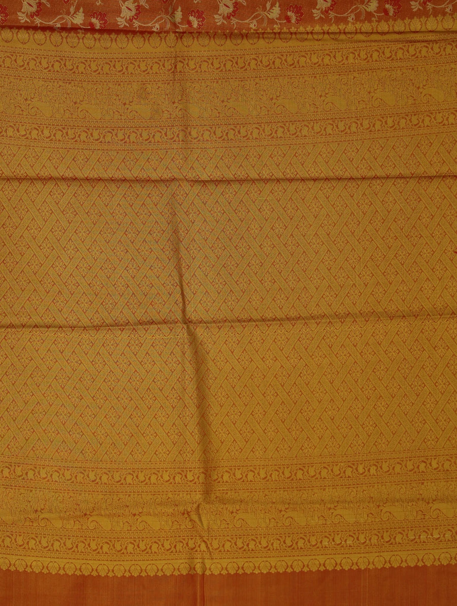 Burnt Orange Dharmavaram Inspired Semi Silk Saree with Medium Medium Contrast Border