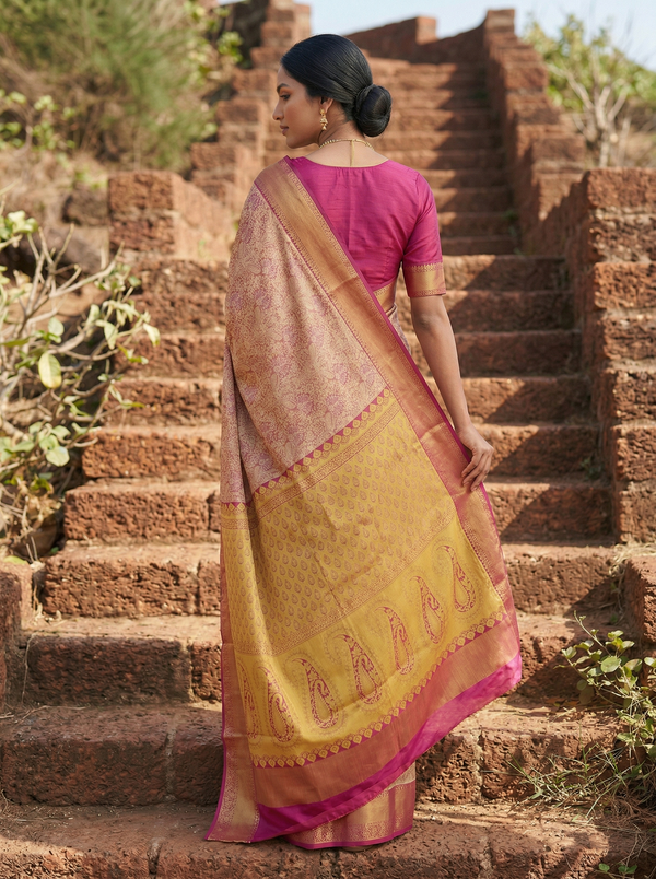 Blush Pink Dharmavaram Inspired Semi Silk Saree with Medium Medium Contrast Border