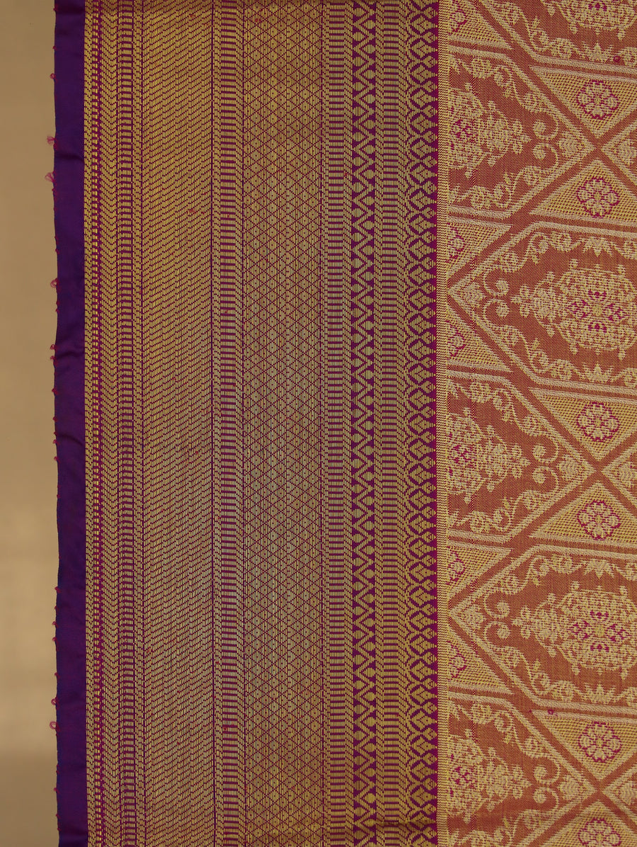 Champagne Gold Dharmavaram Inspired Semi Silk Saree with Wide Wide Contrast Border
