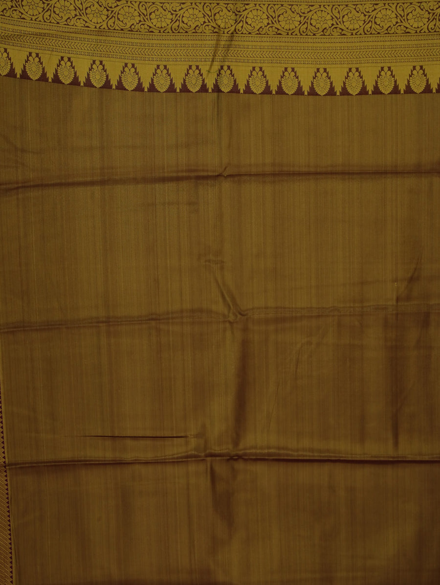 Antique Gold Mysore Inspired Semi Silk Saree with Medium Medium Contrast Border