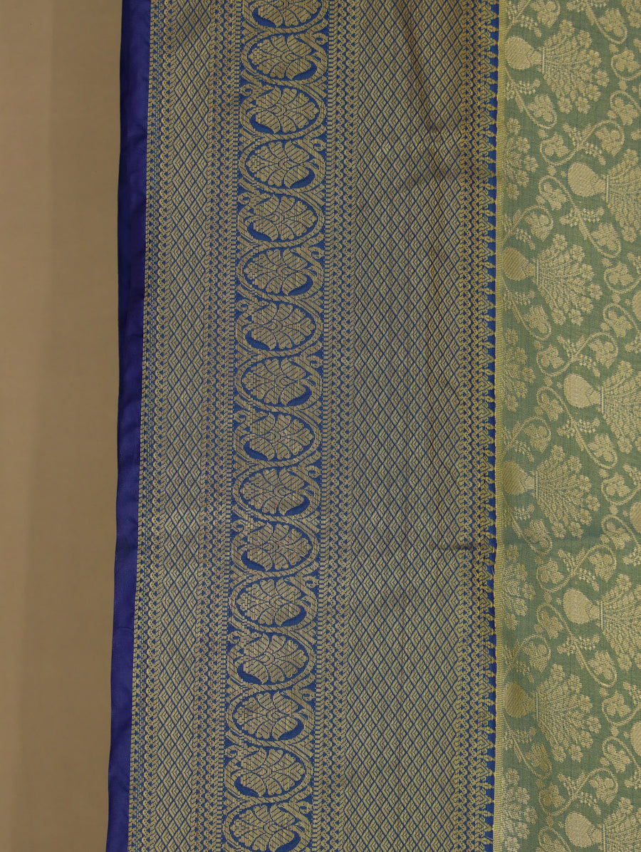 Olive Green Kanchipuram Inspired Semi Silk Saree with Medium Medium Contrast Border