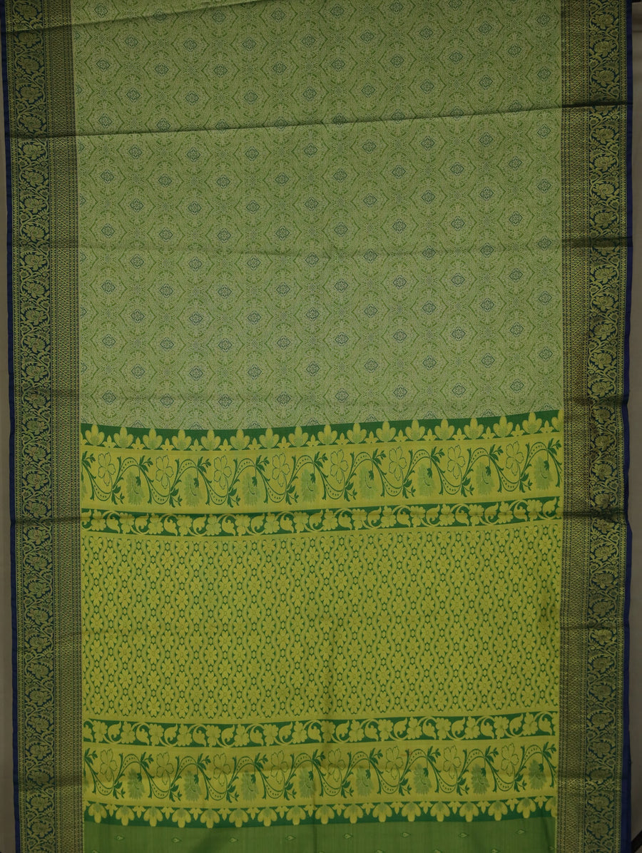 Sage Green Kanchipuram Inspired Semi Silk Saree with Medium Medium Contrast Border