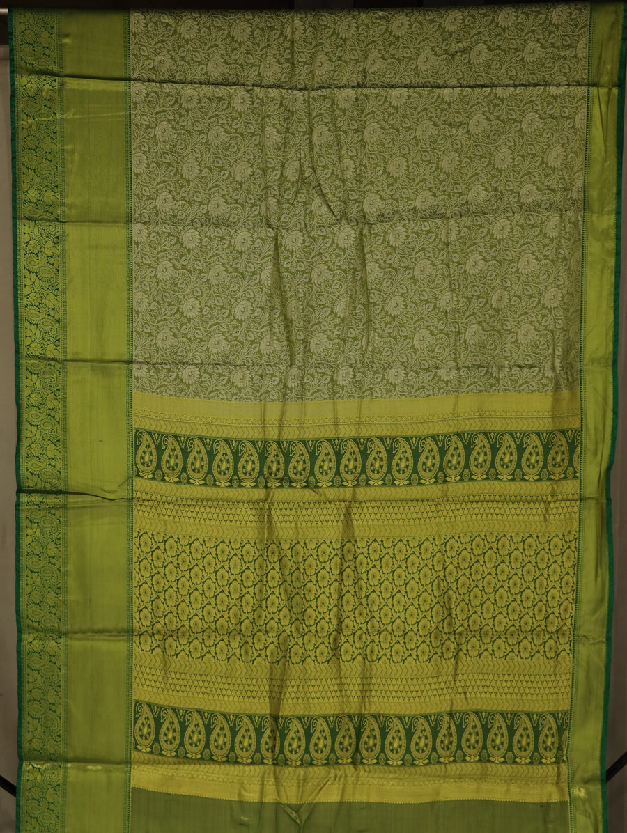 Olive Green Kanchipuram Inspired Semi Silk Saree with Wide Wide Self Border