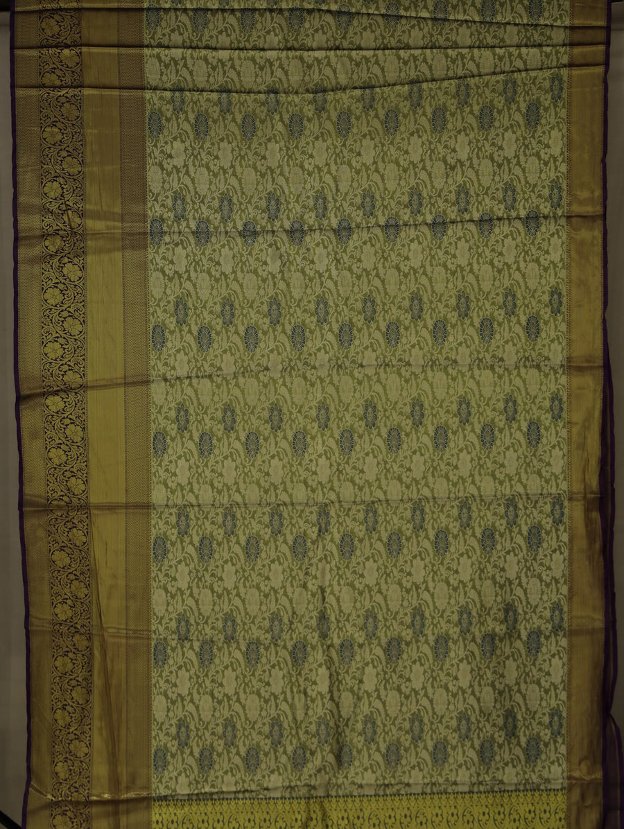Olive Green Dharmavaram Inspired Semi Silk Saree with Medium Medium Contrast Border